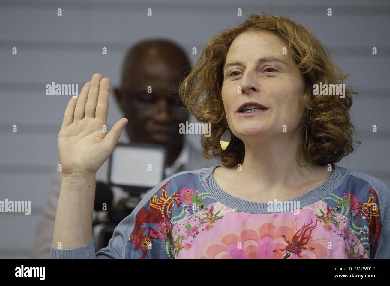 Ecolo's Barbara de Radigues pictured during the oath ceremony during a plenary session of the Brussels parliament in Brussels, Tuesday 11 June 2019. BELGA PHOTO THIERRY ROGE Stock Photo