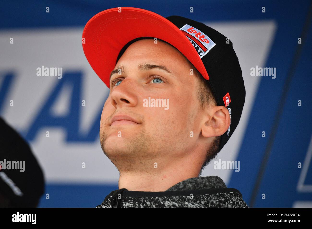 Belgian Tim Wellens of Lotto Soudal pictured during the team presentation ahead of the Baloise Belgium Tour cycling race, Tuesday 11 June 2019, in Sint-Niklaas. BELGA PHOTO DAVID STOCKMAN Stock Photo