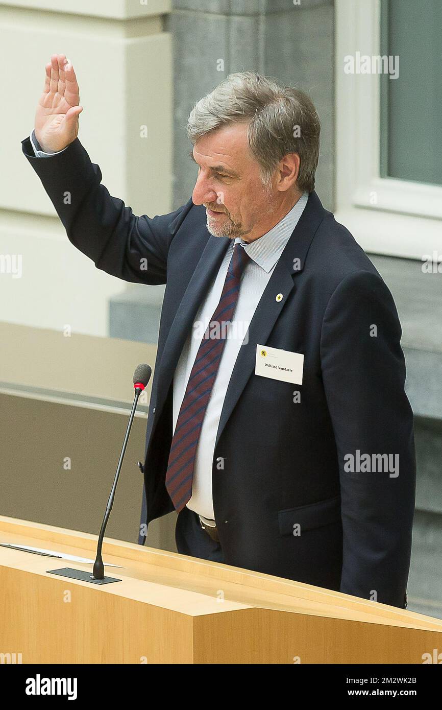 N-VA's Wilfried Vandaele pictured during the oath taking ceremony at the Flemish Parliament in Brussels, Tuesday 18 June 2019. BELGA PHOTO JAMES ARTHUR GEKIERE Stock Photo