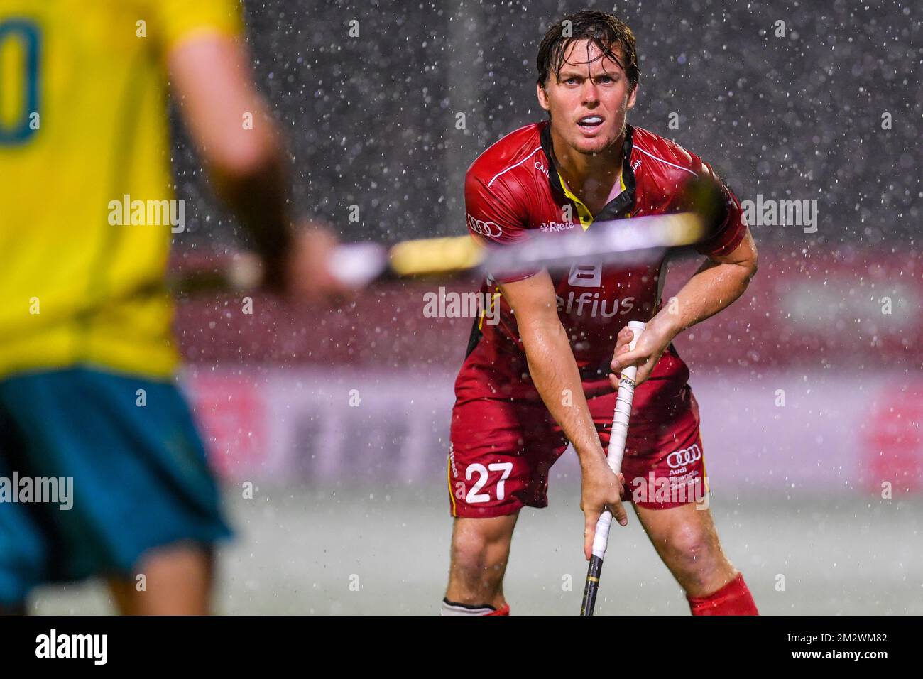 Belgium's Tom Boon pictured during a field hockey game between Belgium's national team Red Lions and Australia, Wednesday 19 June 2019 in Wilrijk, Antwerp, game 13/14 of the men's FIH Pro League competition. BELGA PHOTO LUC CLAESSEN Stock Photo