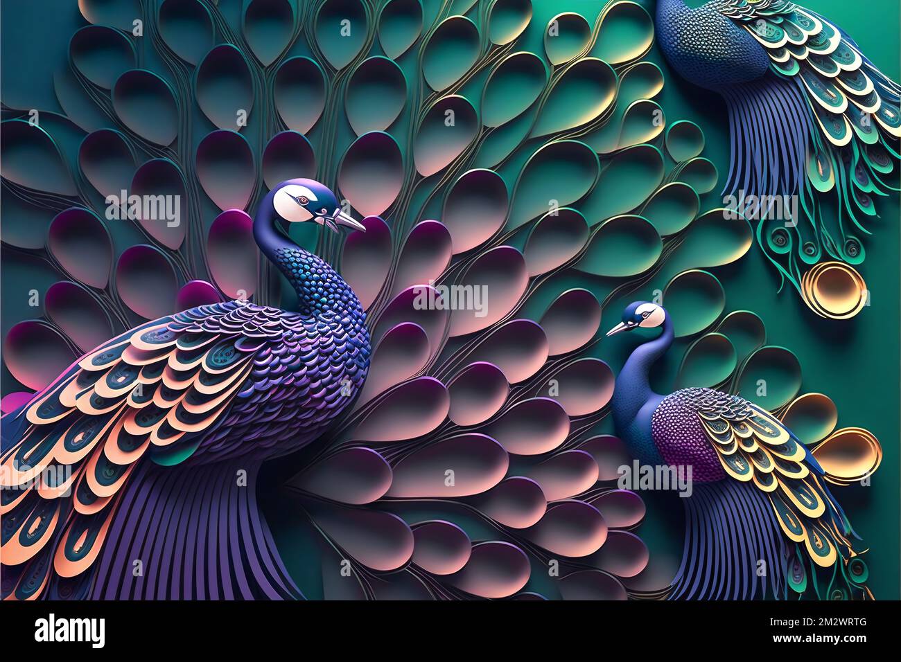 colorful peacock wallpaper. colorful mural background Stock Photo Alamy