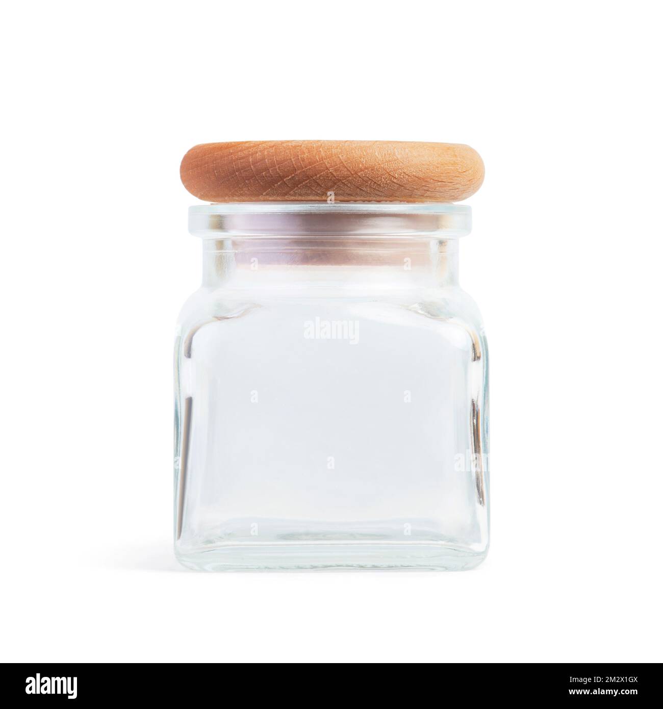 Empty glass spice jar with wooden lid Stock Photo Alamy