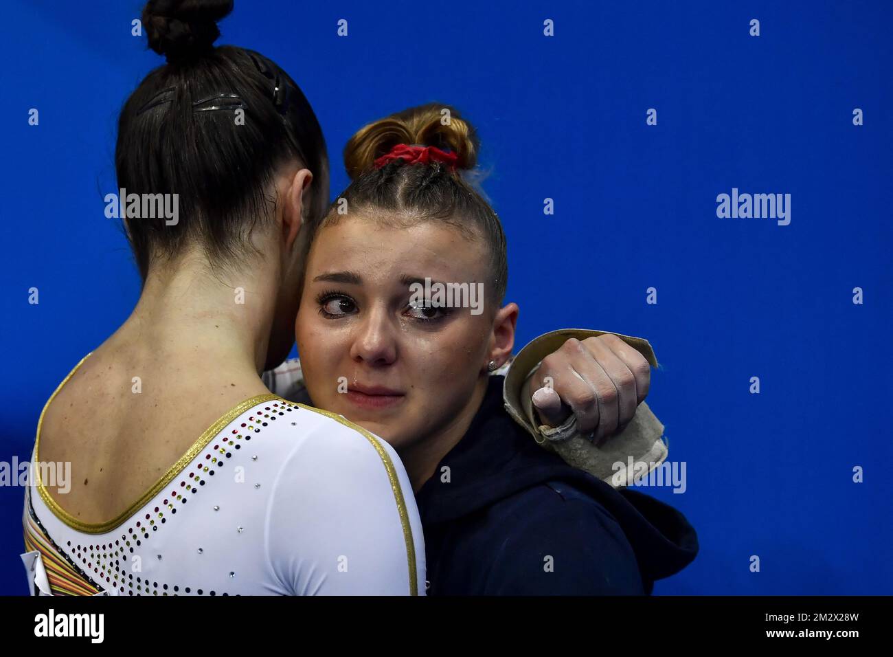Belgian gymnast Nina Derwael, winner of the golden medal and French