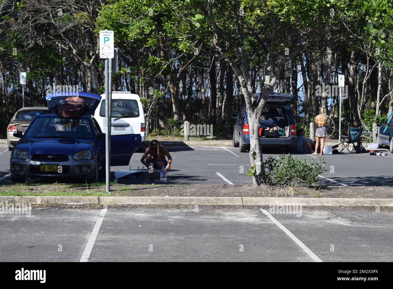 A parking area near Tallow Beach, during a search action with volunteers regarding the disappearance of 18-year old Theo Hayez, a Belgian student who was traveling in the area, in Byron Bay, Australia, Tuesday 02 July 2019. Hayez was last seen leaving Cheeky Monkey night club in Byron Bay, New South Wales on May 31. A team of Belgian researchers has traveled to Byron Bay to assist in the search for the missing boy. BELGA PHOTO MARIE-PAULINE DESSET  Stock Photo