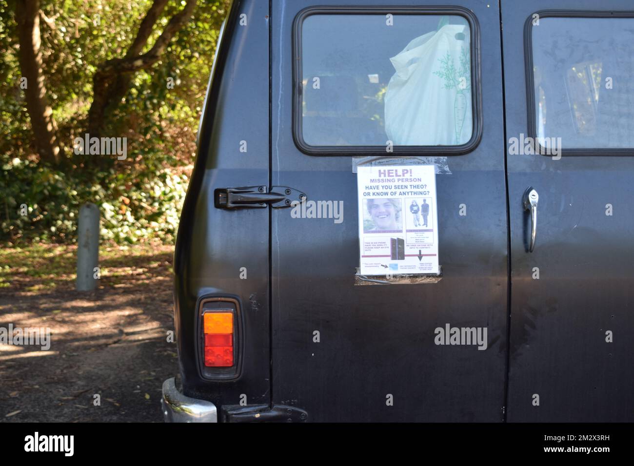 A van with a 'missing person' poster on it, pictured near Tallow Beach regarding the disappearance of 18-year old Theo Hayez, a Belgian student who was traveling in the area, in Byron Bay, Australia, Tuesday 02 July 2019. Hayez was last seen leaving Cheeky Monkey night club in Byron Bay, New South Wales on May 31. A team of Belgian researchers has traveled to Byron Bay to assist in the search for the missing boy. BELGA PHOTO MARIE-PAULINE DESSET  Stock Photo