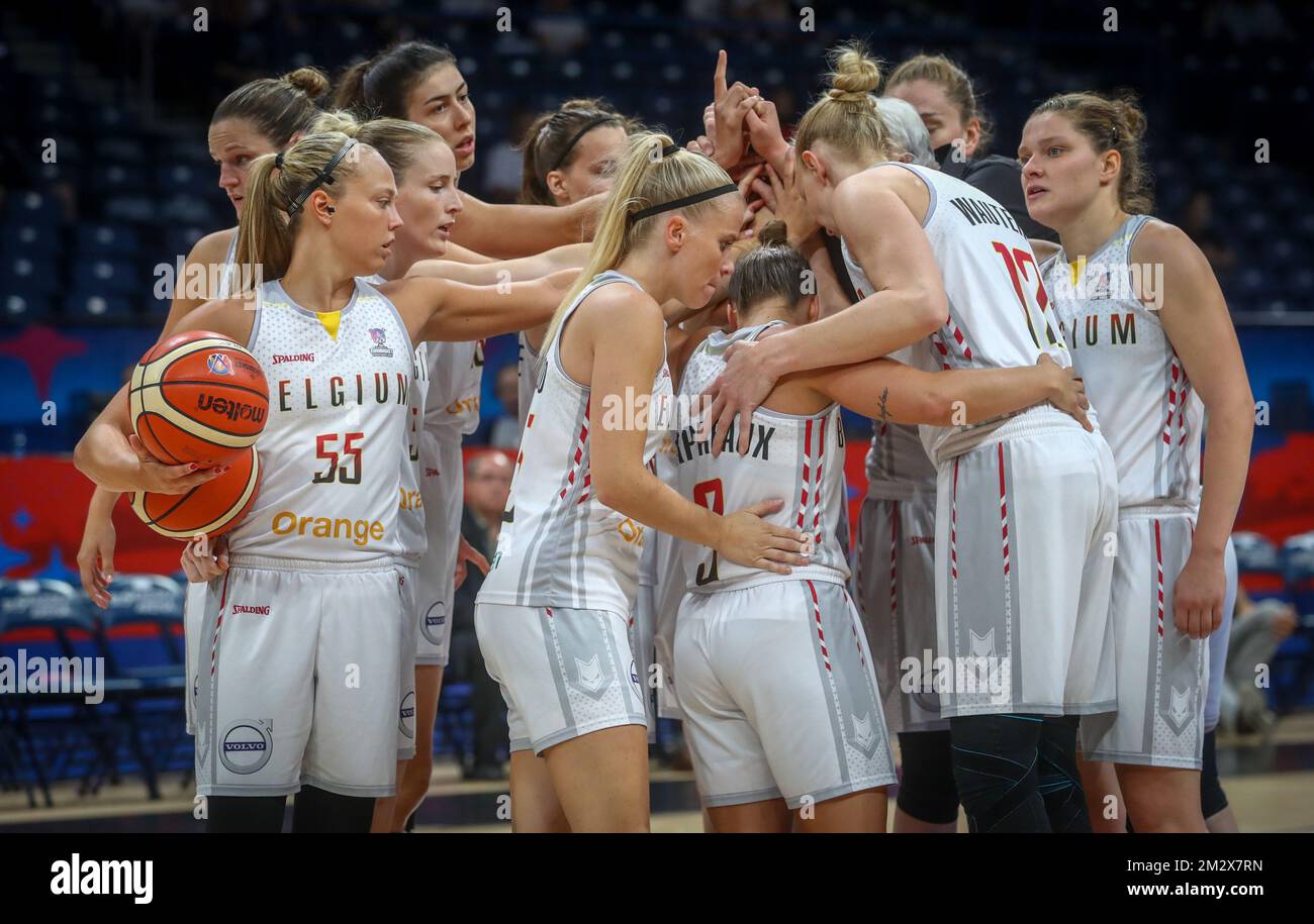 Belgian Cats' players pictured at the start of a basketball match ...