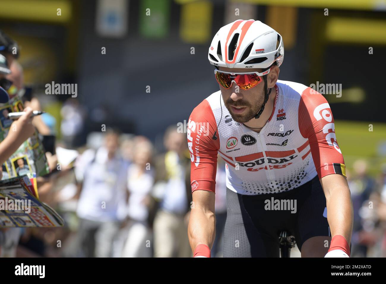 Belgian Thomas De Gendt of Lotto Soudal rides ahead of the fifth stage of the 106th edition of the Tour de France cycling race, 175,5 km from Saint-Die-des-Vosges to Colmar, Wednesday 10 July 2019. This year's Tour de France starts in Brussels and takes place from July 6th to July 28th. BELGA PHOTO YORICK JANSENS  Stock Photo