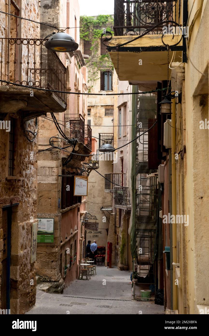 The old town city streets of Chania, Crete. Stock Photo