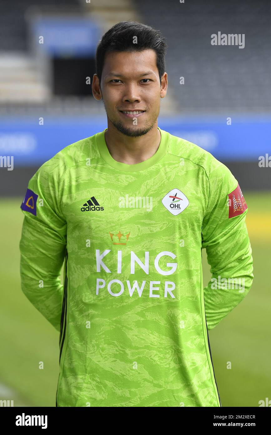 OHL's goalkeeper Kawin Thamsatchanan poses for the photographer at the ...