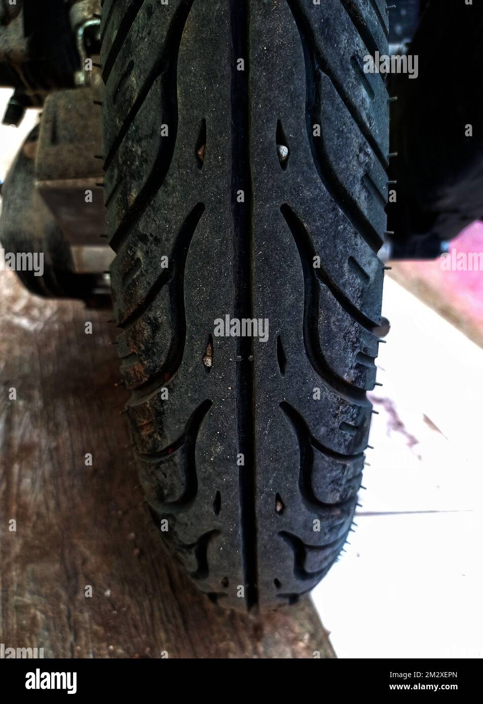 The Motorcycle rear tire slipping gravel Stock Photo Alamy