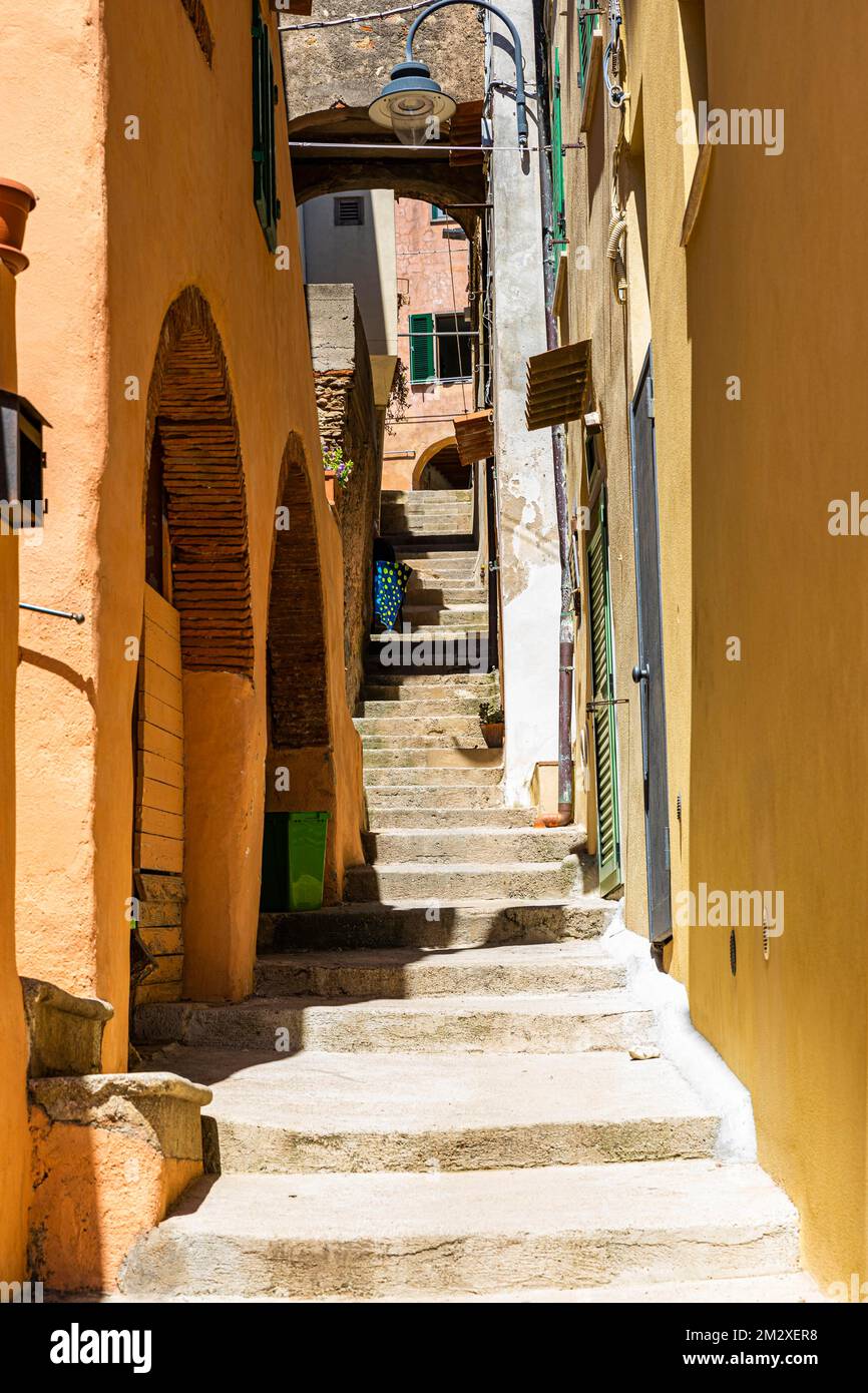 Steep staircase in Capoliveri, Elba, Tuscan Archipelago, Tuscany, Italy Stock Photo