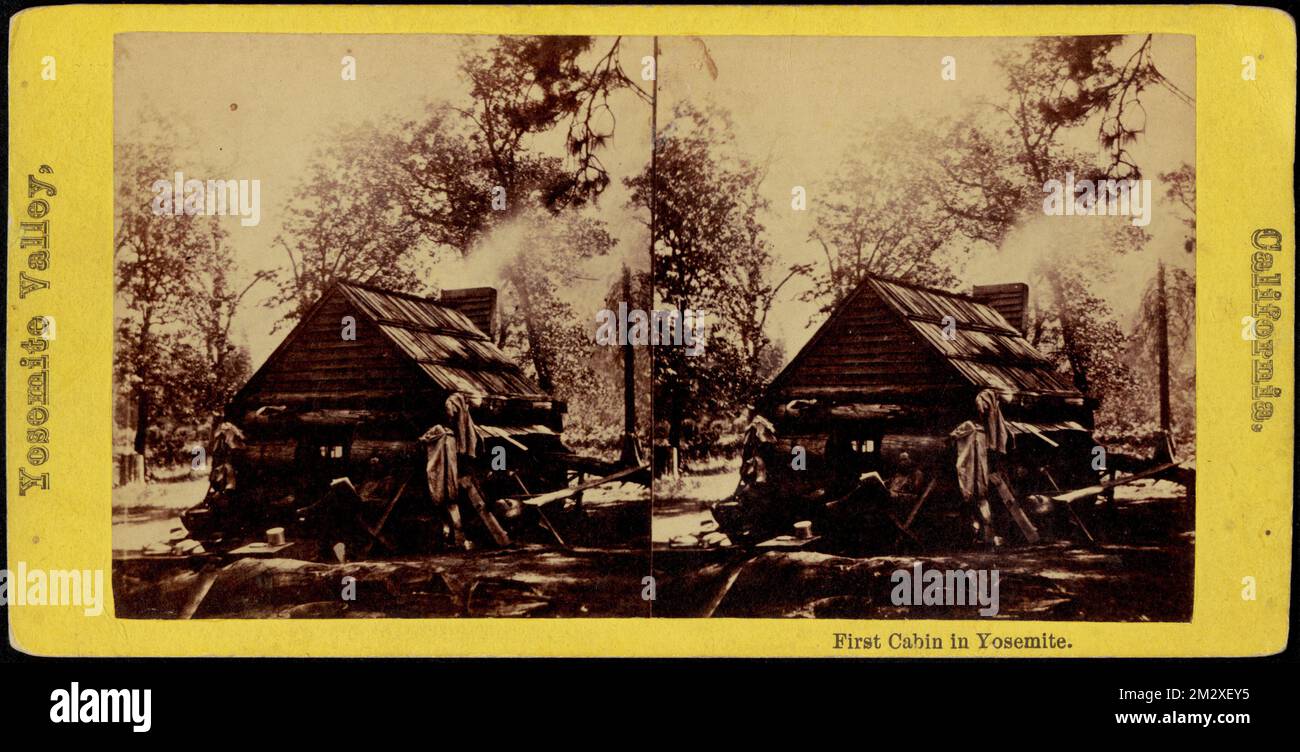 First cabin in Yosemite , Log cabins, Settlers Stock Photo - Alamy