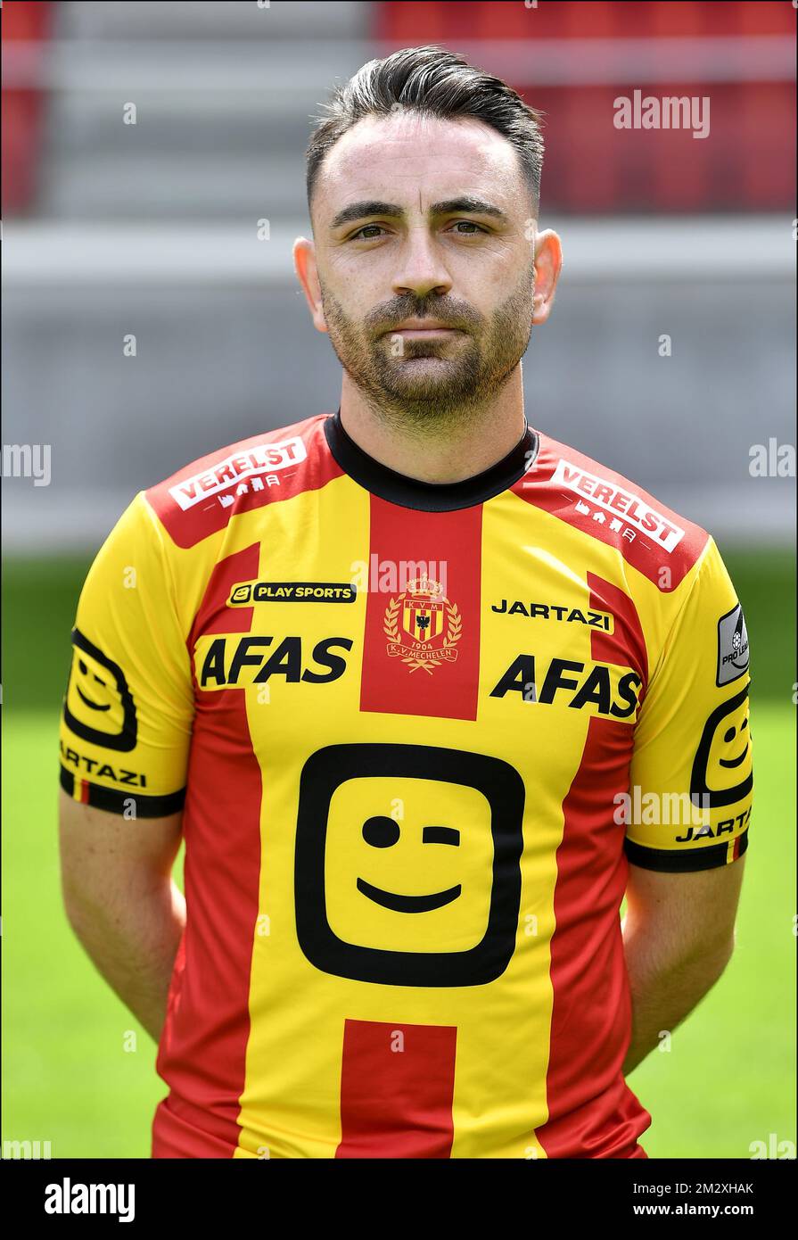 Mechelen's Onur Kaya poses for photographer at the 20192020 photoshoot
