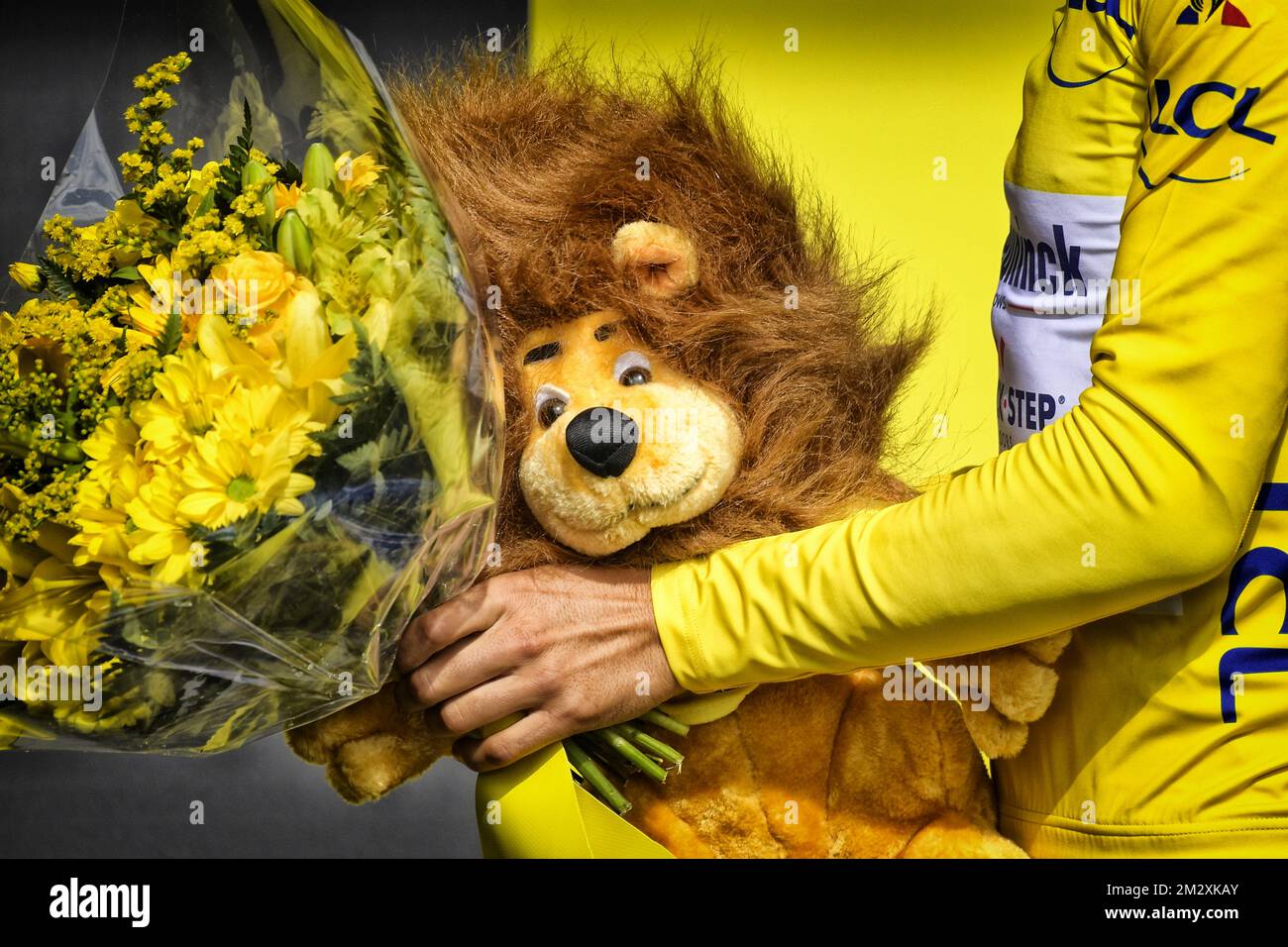 Illustration picture shows the LCL lion mascot after the twelfth stage of  the 106th edition of the Tour de France cycling race, 209,5 km from  Toulouse to Bagneres-de-Bigorre, Thursday 18 July 2019