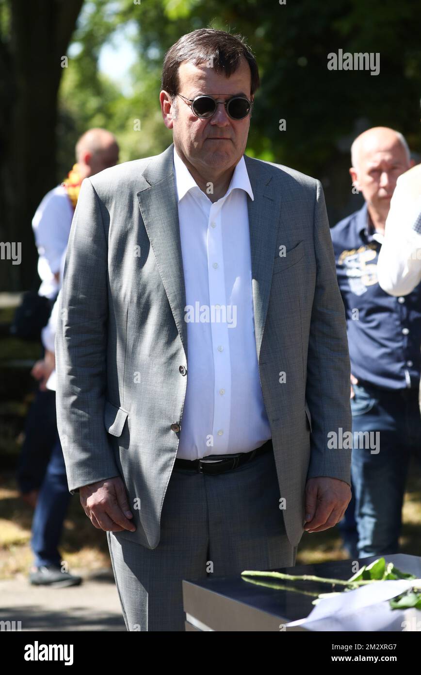 Liege mayor Willy Demeyer pictured during the funeral ceremony of former soccer coach Robert Waseige, Tuesday 23 July 2019 in Liege. Waseige was the head coach of Belgium's national soccer team The