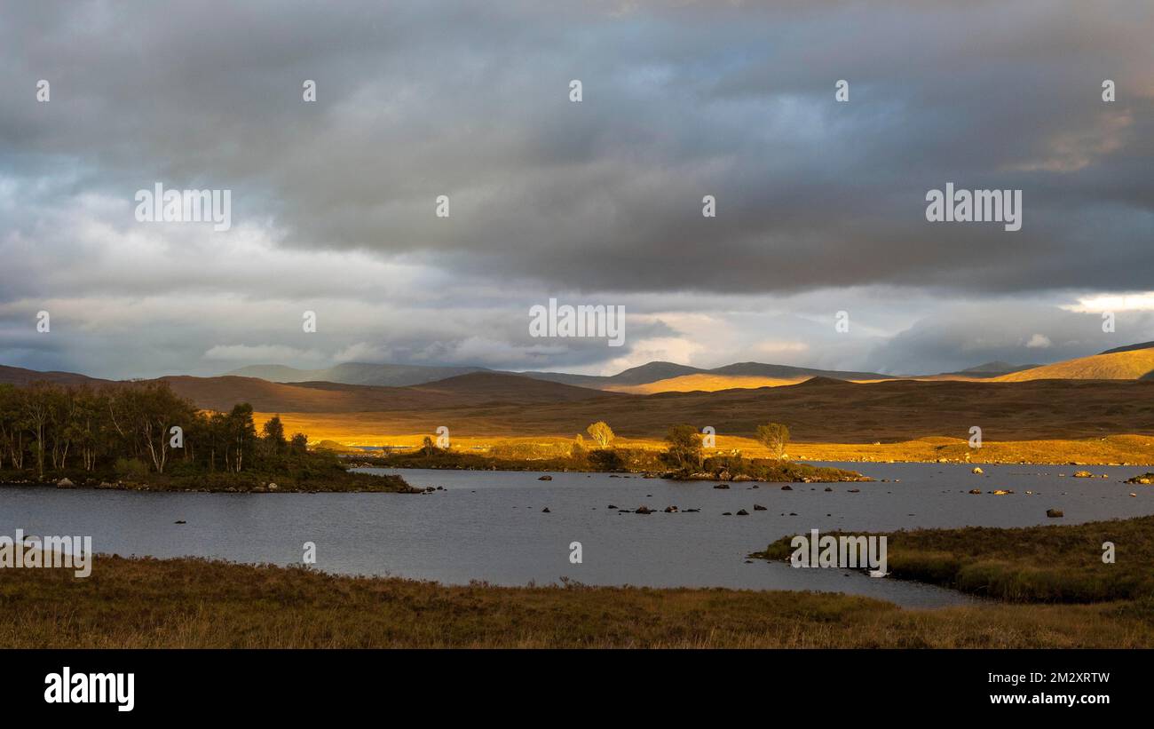 Sunset at Loch Ba, Glen Coe valley, Highlands, Highland, Scotland, Great Britain Stock Photo