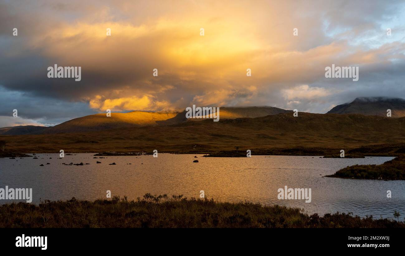 Sunset at Loch Ba, Glen Coe valley, Highlands, Highland, Scotland, Great Britain Stock Photo