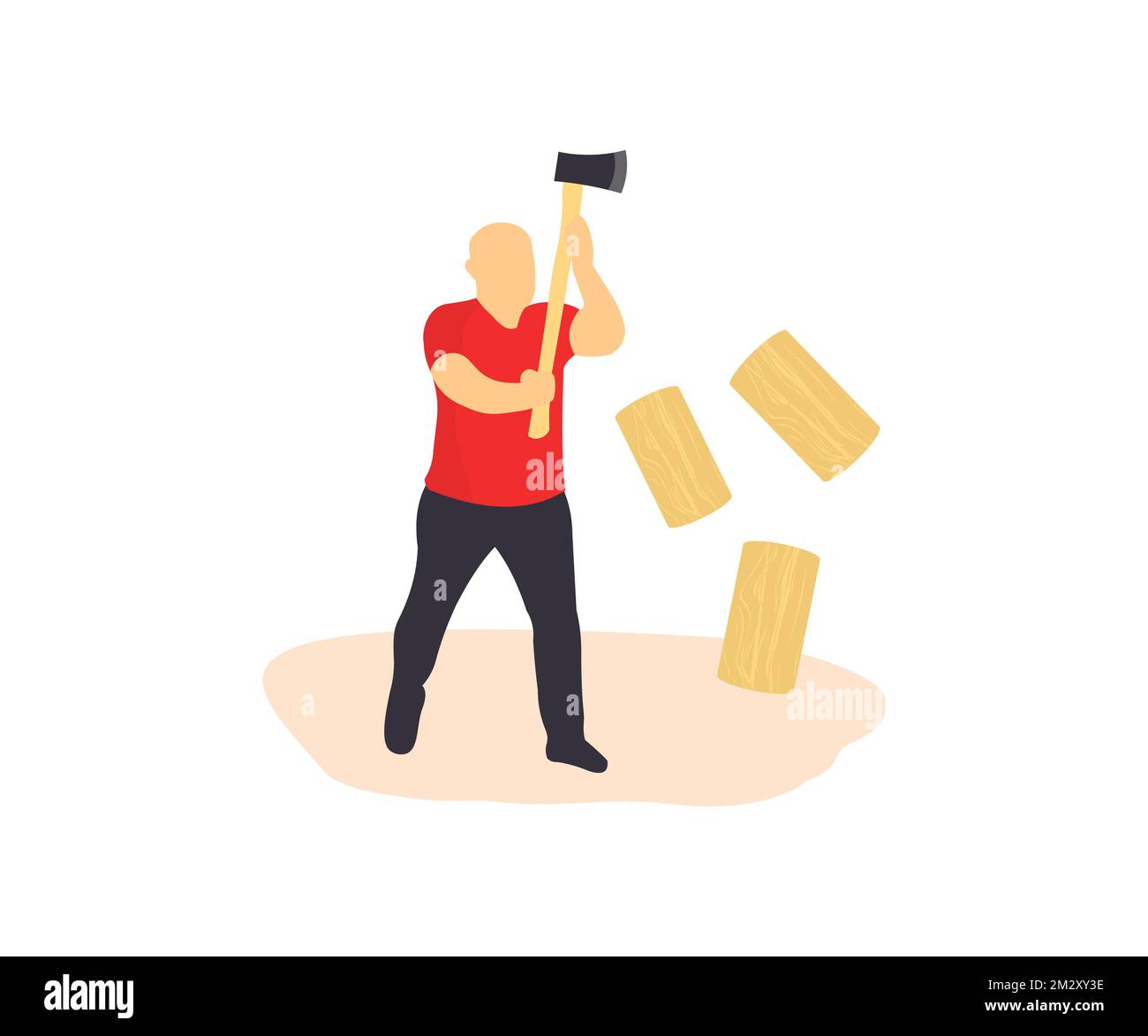 Man with axe chopping wood on a chopping block logo design. The concept of survival, recreation, country pastime vector design and illustration. Stock Vector