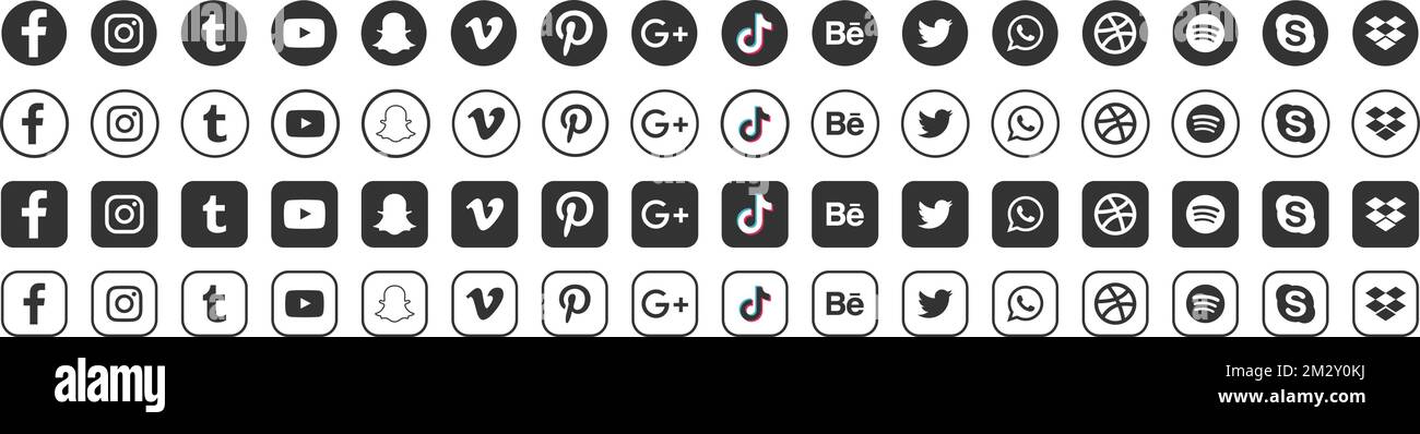 Social media icons or social network logos flat vector icon set ...
