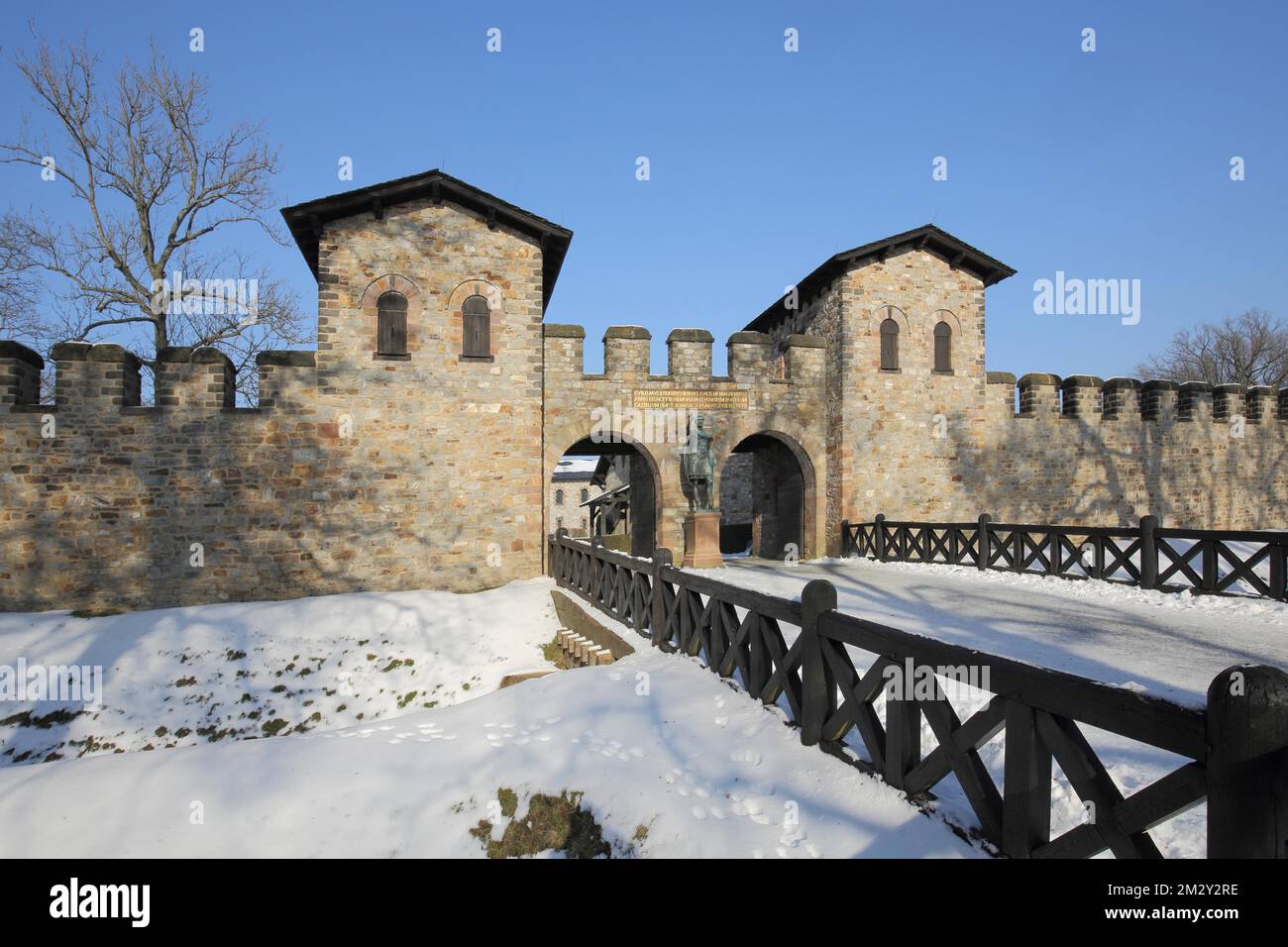 UNESCO Roman Fort Saalburg in winter with snow, fort, limes, historical