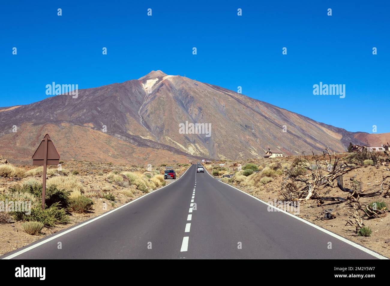 Pico del Teide mountain volcano summit in the background on a sunny day, Teide National Park, Tenerife, Canary Islands, Spain Stock Photo