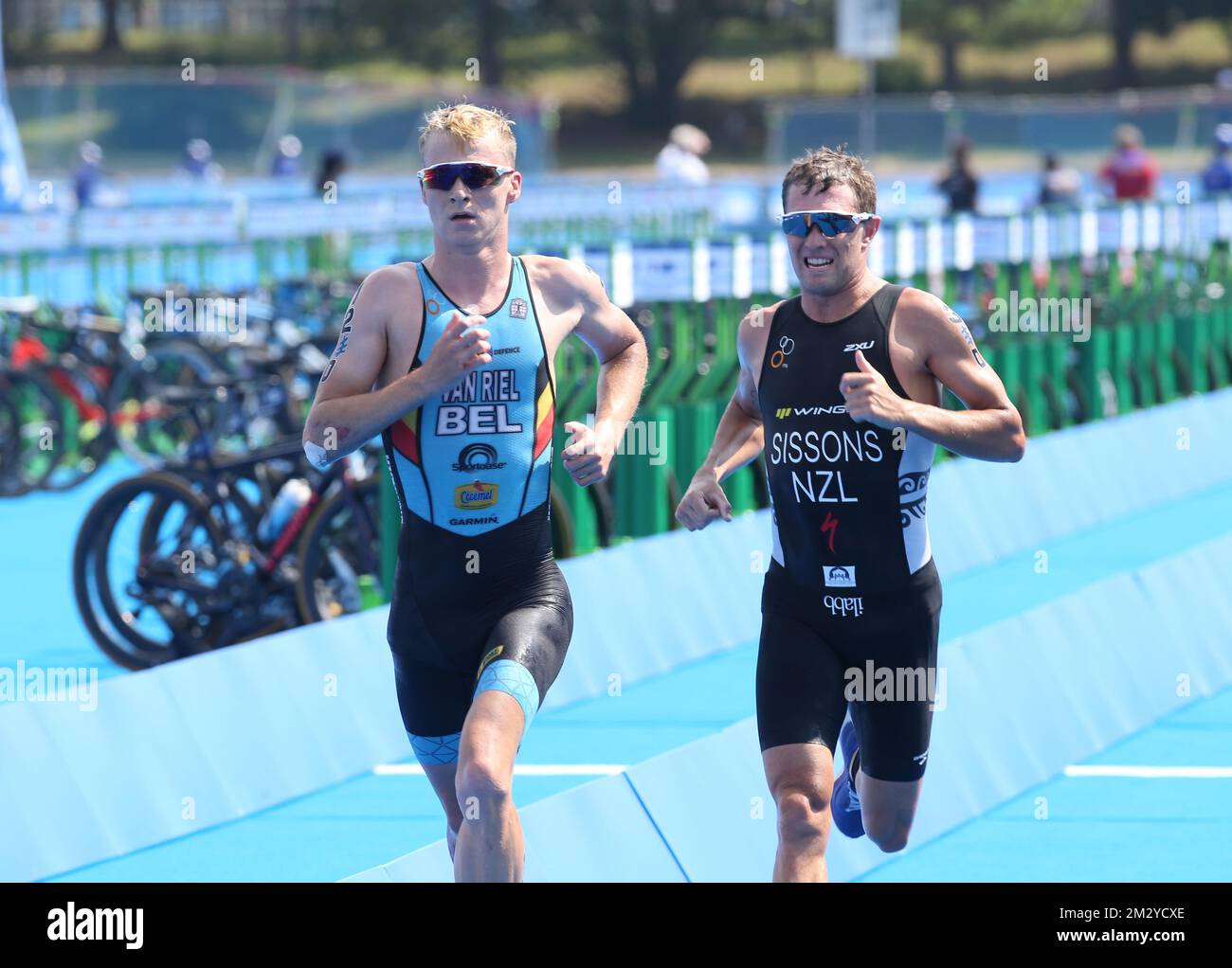 Belgian Maarten Van Riel, in action during the run of the mixed relay ...