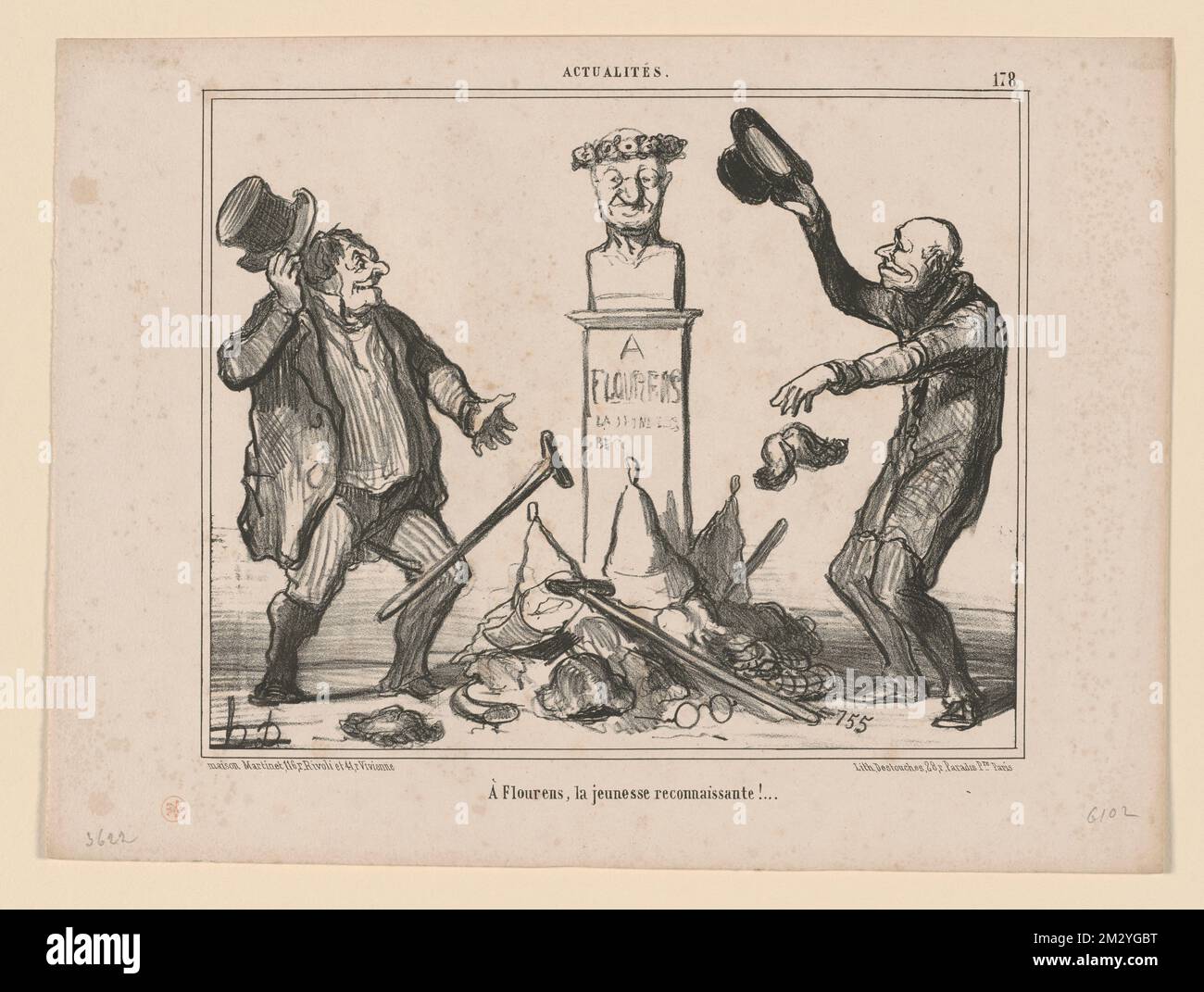 A Flourens, la jeunesse reconnaissante! , Physicians, Politicians, Government officials, Flourens, P. Pierre, 1794-1867. Honoré Daumier (1808-1879). Lithographs Stock Photo