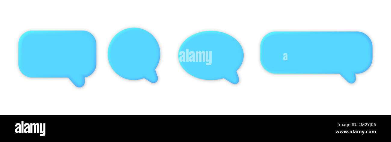 Set of four 3D blue speech bubble icons, isolated on white background ...