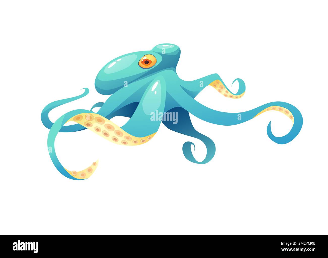 Blue cute octopus cartoon vector illustration. Sea animal. Hand ...