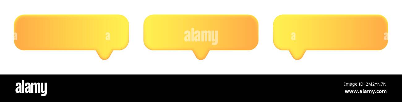 Set of three 3D yellow speech bubble icons, isolated on white ...