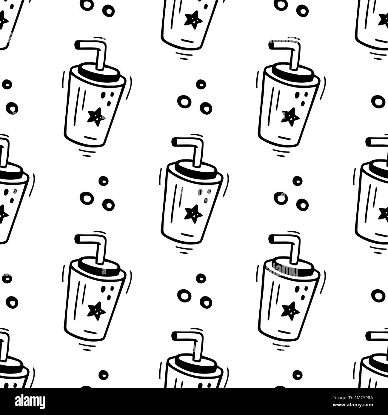 Hand drawn fast food drink paper cup seamless pattern. Fast food