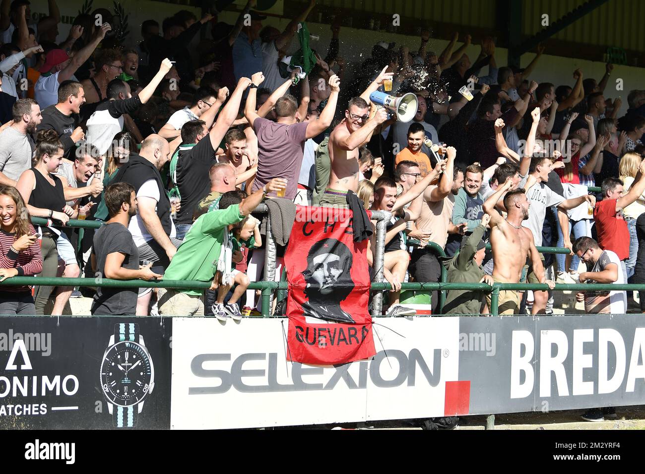 Virton's supporters pictured during a soccer match between Excelsior Virton and KVC Westerlo, Sunday 01 September 2019 in Virton, on day four of the 'Proximus League' 1B division of the Belgian soccer championship. BELGA PHOTO JOHAN EYCKENS Stock Photo