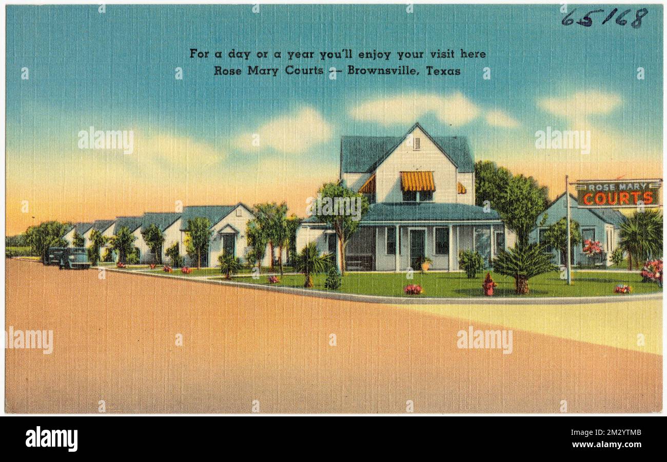 For a day or a year you'll enjoy your visit here, Rose Mary Courts -- Brownsville, Texas , Motels, Tichnor Brothers Collection, postcards of the United States Stock Photo