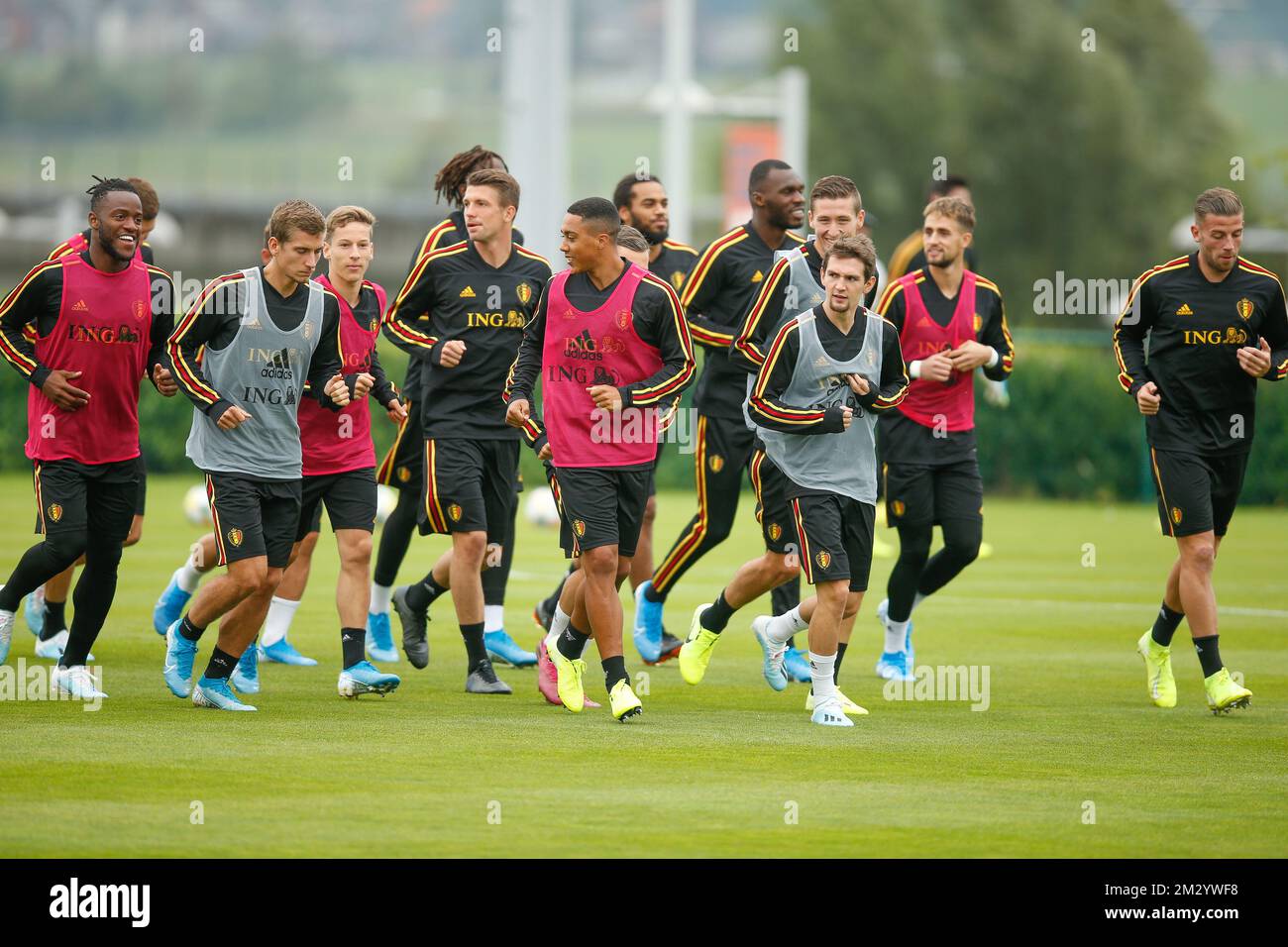 Belgium's players pictured during a training session of Belgian national team the Red Devils in Tubize, Wednesday 04 September 2019. The team is preparing for two Euro 2020 qualifiers, against San Marino on Friday and Scotland next Tuesday. BELGA PHOTO BRUNO FAHY Stock Photo