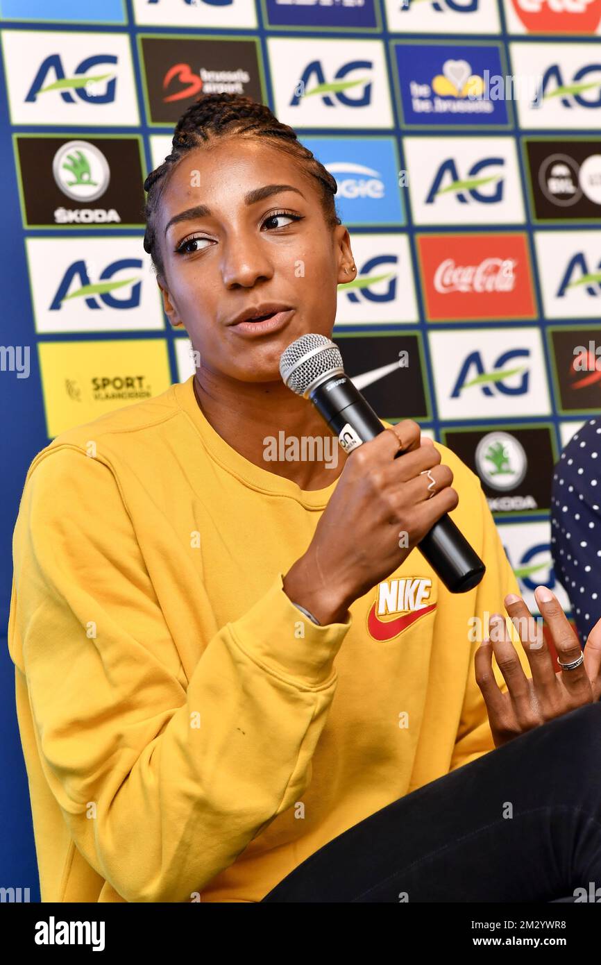 Belgian Nafissatou Nafi Thiam pictured during a press conference regarding  the 2019 edition of the AG Memorial Van Damme athletics meeting, Thursday  05 September 2019 in Brussels. BELGA PHOTO DIRK WAEM Stock Photo - Alamy