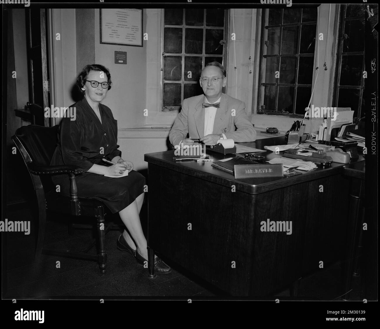 Forest Hills Cemetery Crematory. Mr. Stanley G. Bayer, Miss Zelma M. Slater , Offices, Office workers, Forest Hills Cemetery Boston, Mass..  Leon Abdalian Collection Stock Photo
