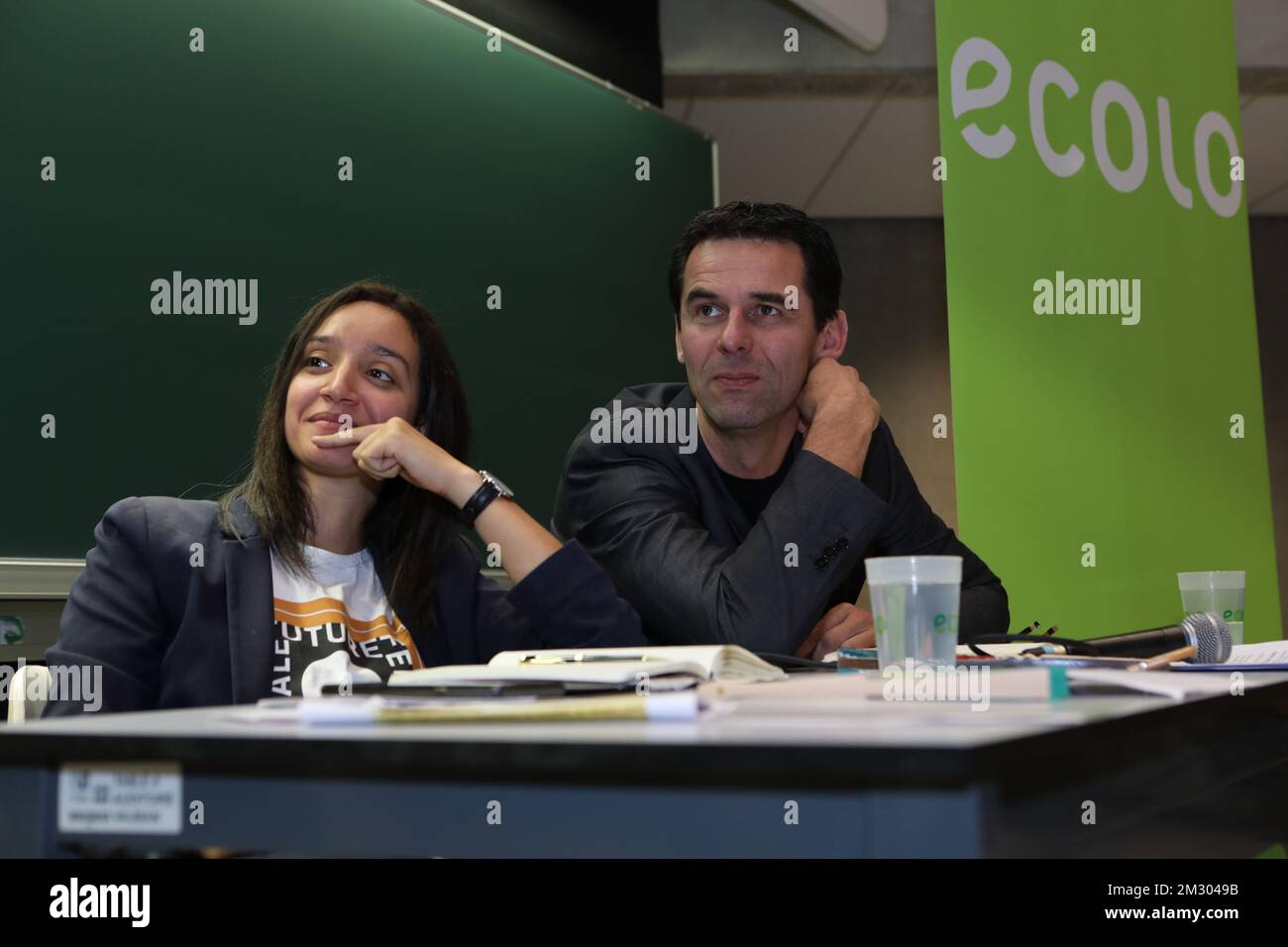 Ecolo's newly elected cochairwoman Rajae Maouane and Ecolo cochairman