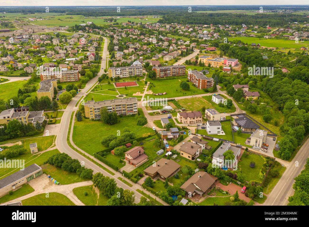 Drone photography os small rural town during summer day Stock Photo - Alamy