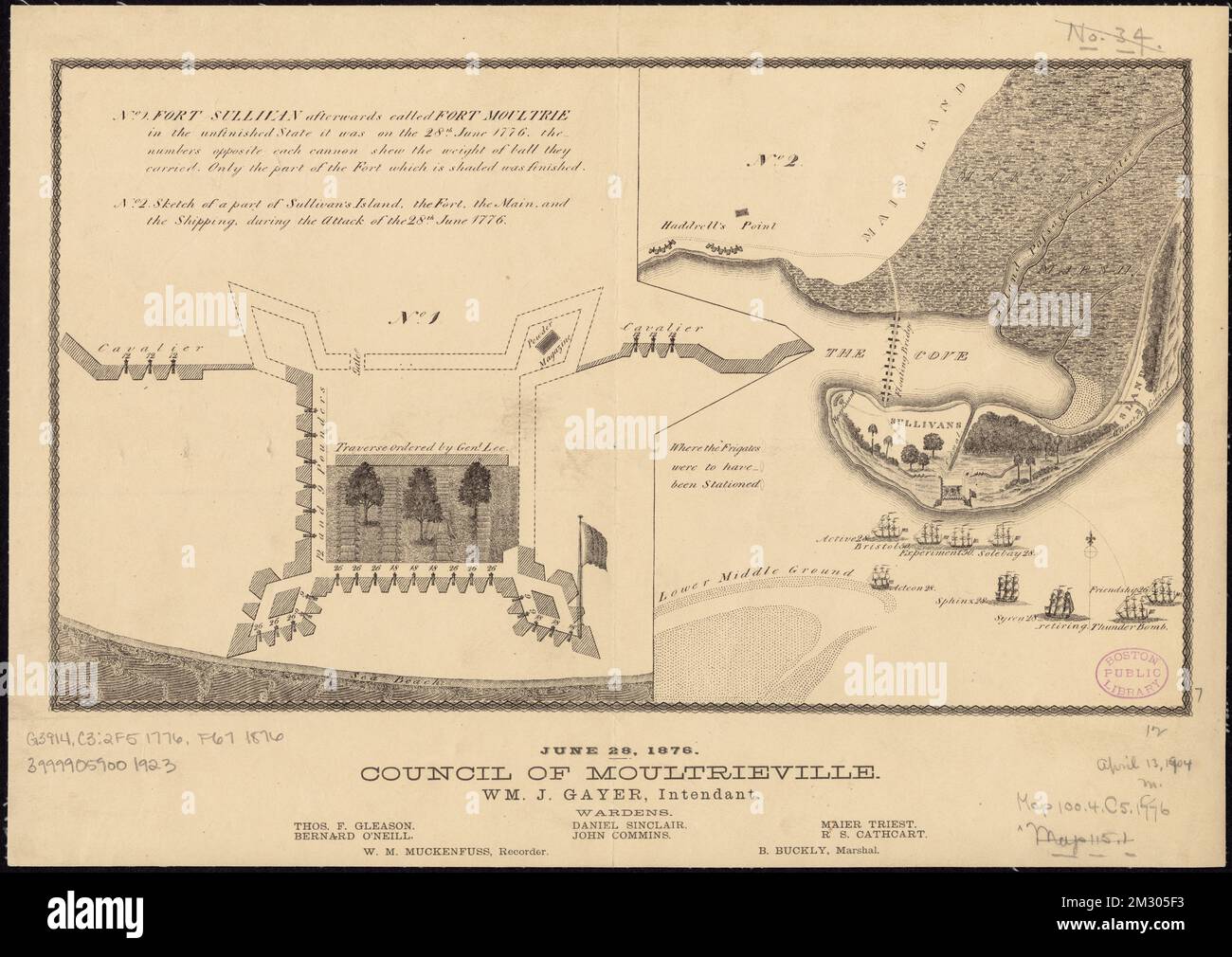 [Fort Moultrie, Charlestown, South Carolina] , Fort Moultrie, Battle of, S.C., 1776, Maps, Fort Moultrie S.C., Maps Norman B. Leventhal Map Center Collection Stock Photo