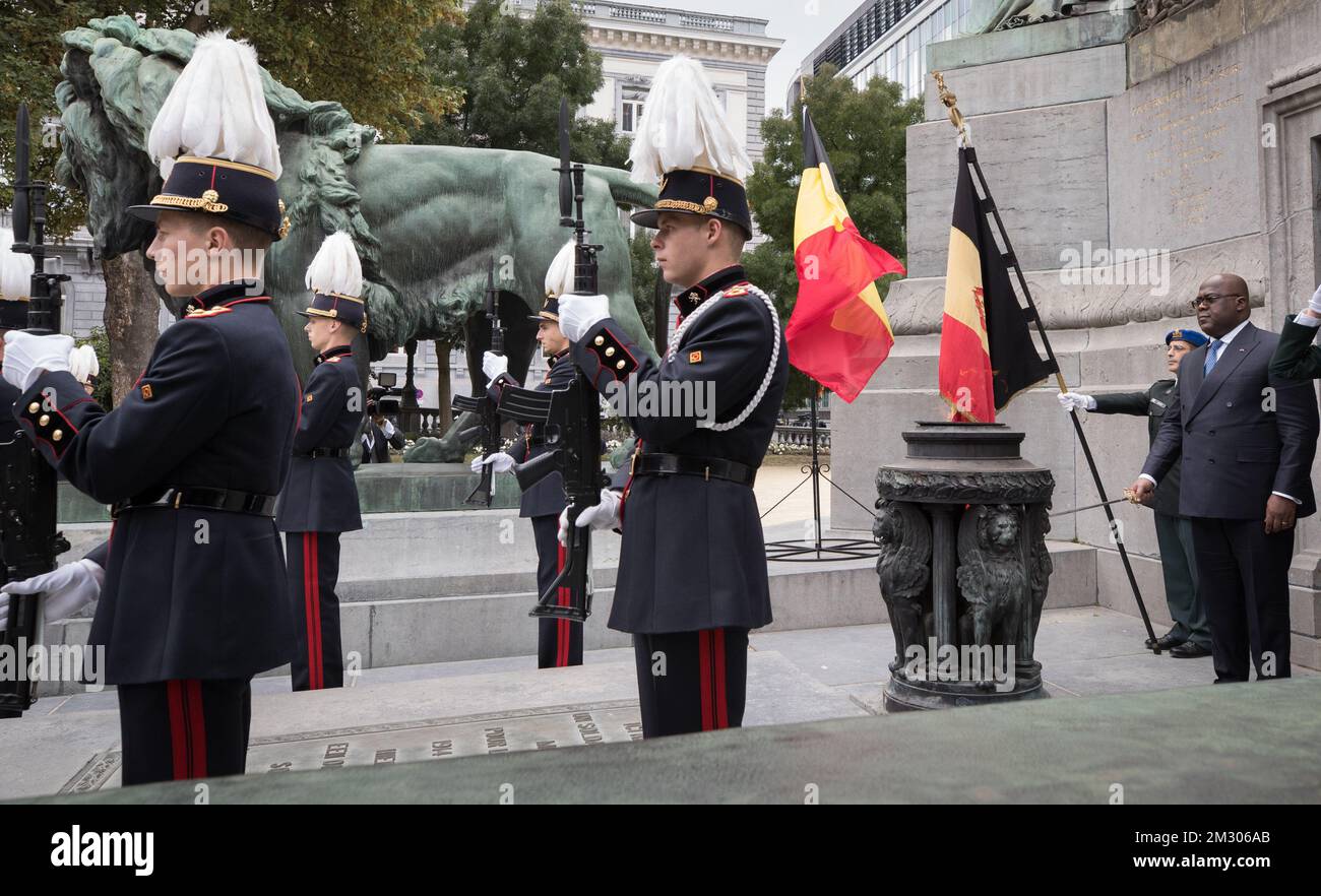 DRC Congo President Felix Tshisekedi pictured during at the tomb of the Unknown Soldier, at the Congress Column (Colonne du Congres - Congreskolom), part of the offical visit of DRC Congo President for several days in Belgium, Tuesday 17 September 2019, in Brussels. BELGA PHOTO BENOIT DOPPAGNE Stock Photo