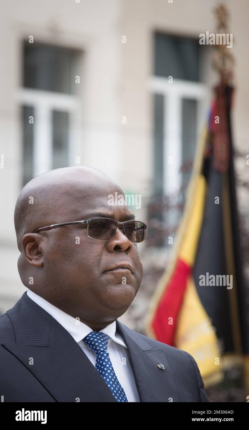 DRC Congo President Felix Tshisekedi pictured during at the tomb of the Unknown Soldier, at the Congress Column (Colonne du Congres - Congreskolom), part of the offical visit of DRC Congo President for several days in Belgium, Tuesday 17 September 2019, in Brussels. BELGA PHOTO BENOIT DOPPAGNE Stock Photo