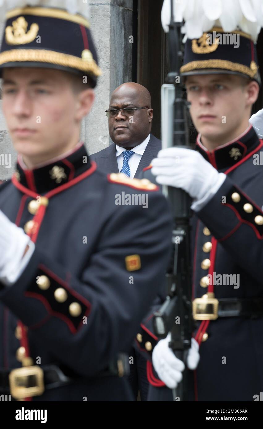 DRC Congo President Felix Tshisekedi pictured during at the tomb of the Unknown Soldier, at the Congress Column (Colonne du Congres - Congreskolom), part of the offical visit of DRC Congo President for several days in Belgium, Tuesday 17 September 2019, in Brussels. BELGA PHOTO BENOIT DOPPAGNE Stock Photo