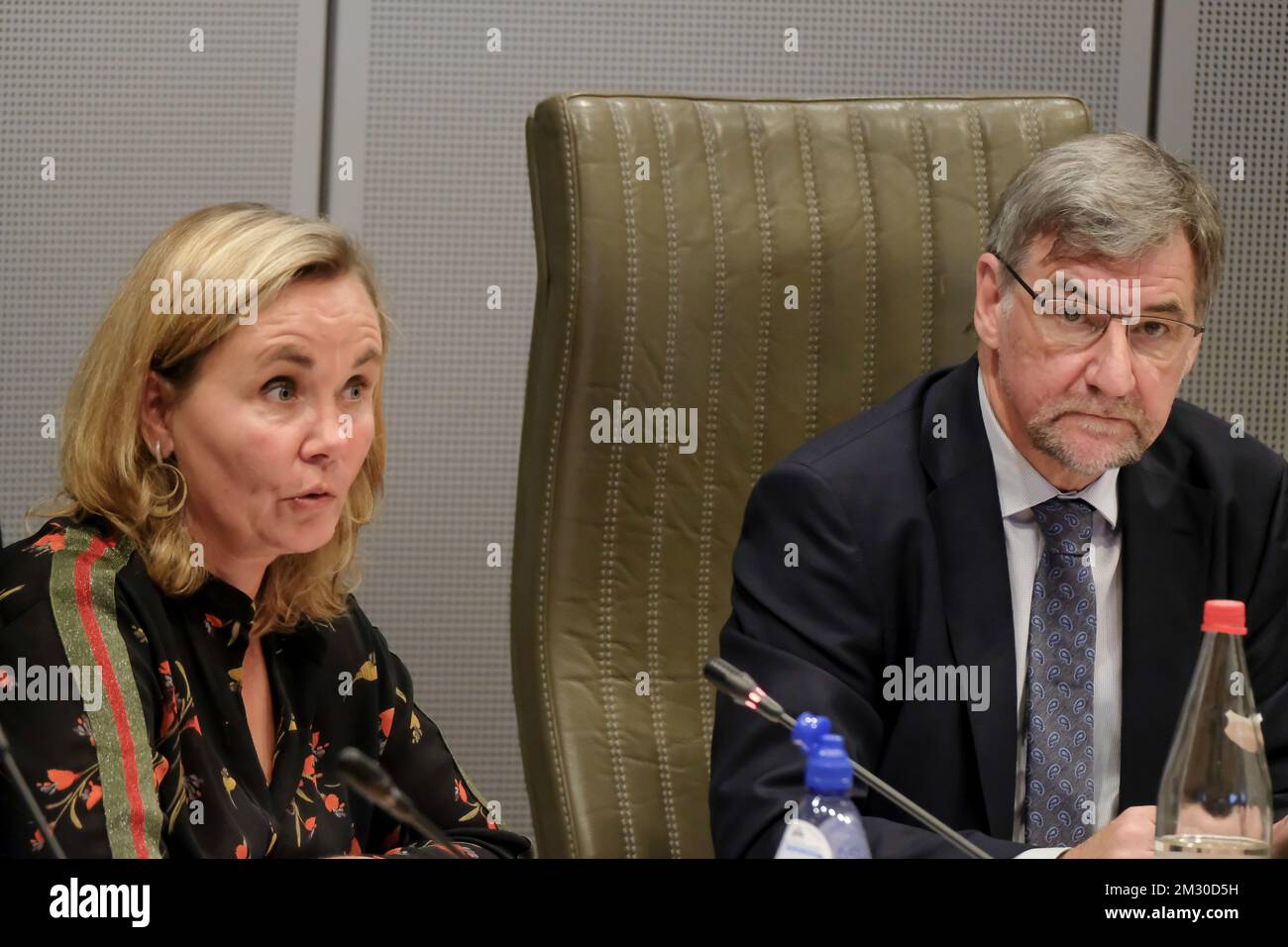 Flemish Minister President Liesbeth Homans and Flemish parliament chairman Wilfried Vandaele pictured during a session of a 'ad hoc' commission at the Flemish Parliament in Brussels, Wednesday 25 September 2019. A plenary session was planned for today, but cancelled as a new government hasn't been formed yet. BELGA PHOTO NICOLAS MAETERLINCK Stock Photo