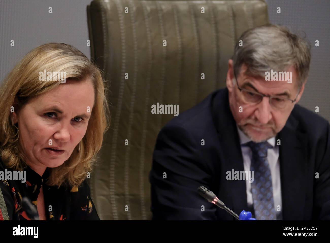 Flemish Minister President Liesbeth Homans and Flemish parliament chairman Wilfried Vandaele pictured during a session of a 'ad hoc' commission at the Flemish Parliament in Brussels, Wednesday 25 September 2019. A plenary session was planned for today, but cancelled as a new government hasn't been formed yet. BELGA PHOTO NICOLAS MAETERLINCK Stock Photo