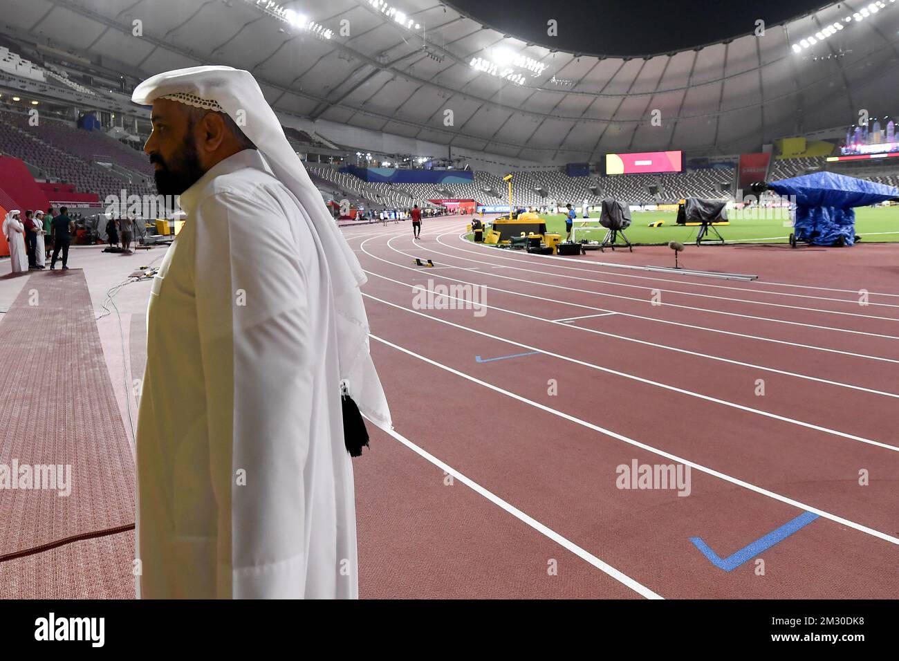 Illustration picture shows preparations before the start of the IAAF ...