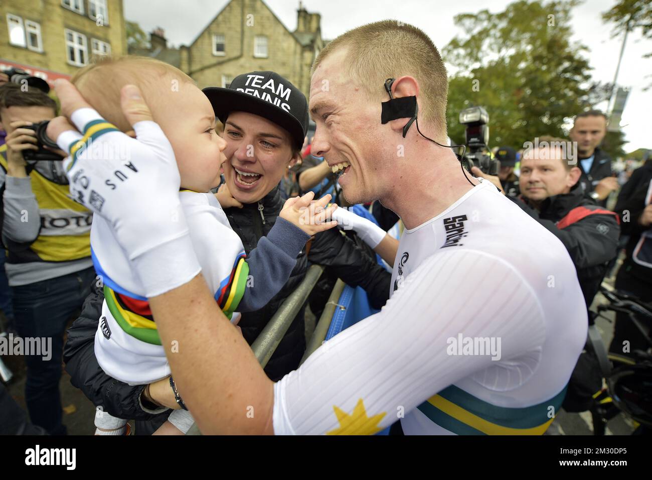 Australian Rohan Dennis Celebrates With His Wife Melissa Hoskins And Their Son After The Men