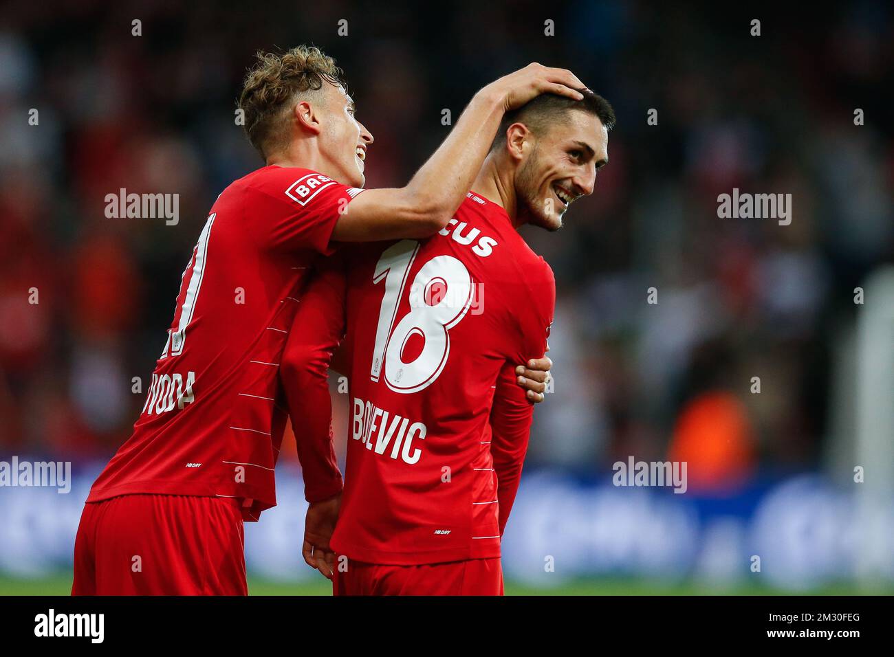 Standard's Aleksander Boljevic celebrates after scoring during a soccer