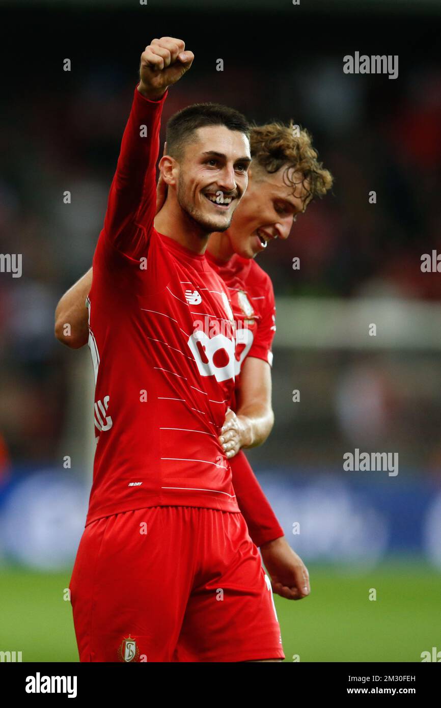 Standard's Aleksander Boljevic celebrates after scoring during a soccer game between Standard de