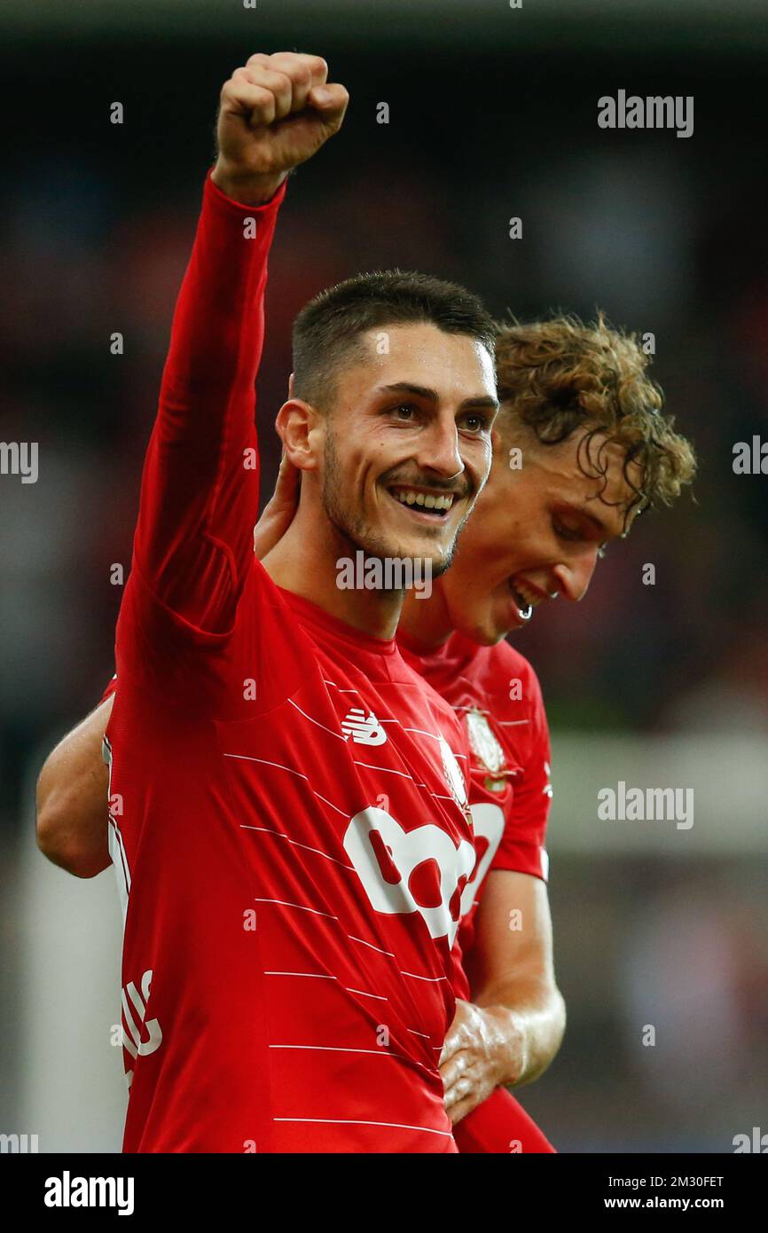 Standard's Aleksander Boljevic celebrates after scoring during a soccer