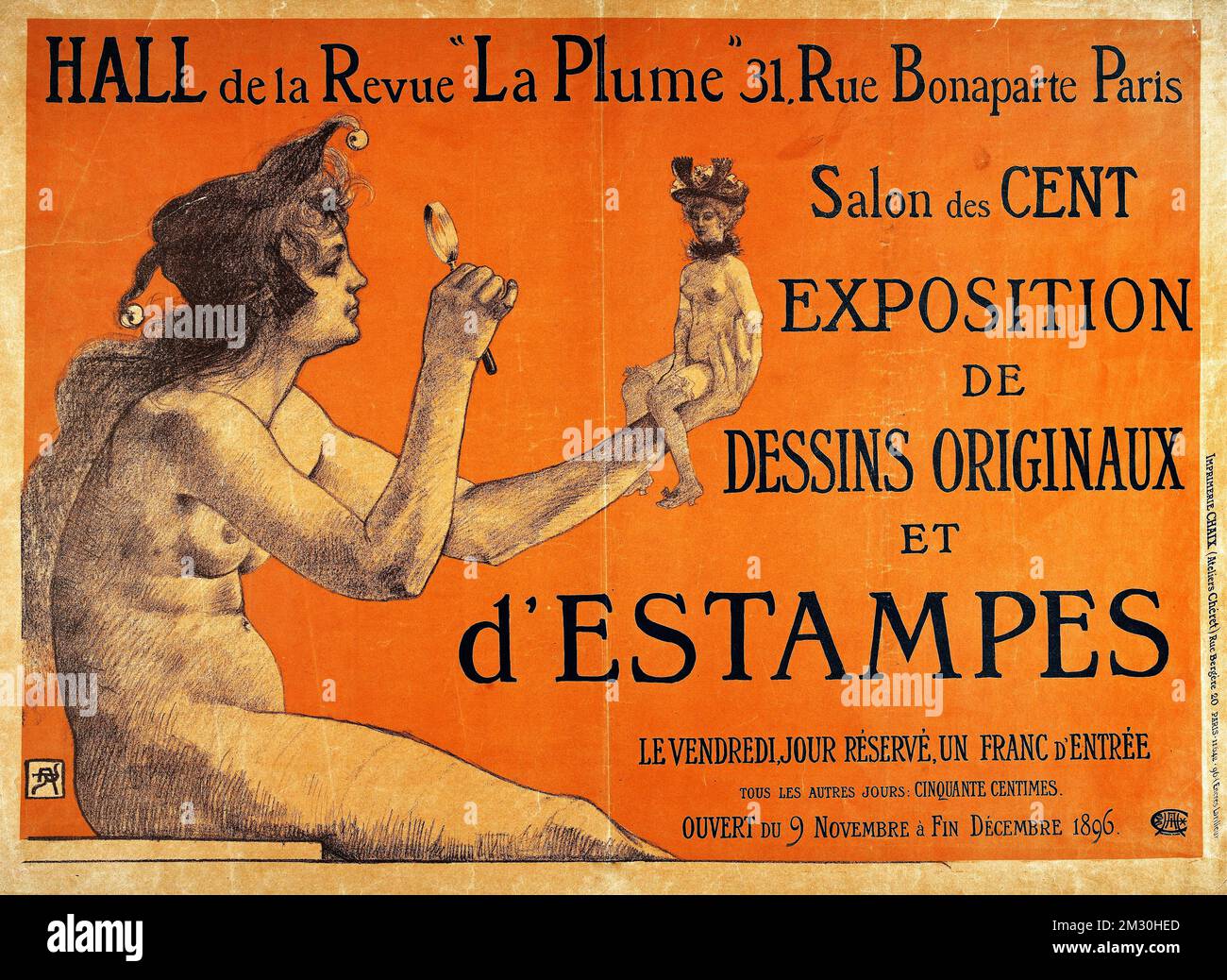 Old french poster - Hall of the Revue 'La Plume', 31, rue Bonaparte, Paris Salon des Cent. Exhibition of original drawings and prints -  vintage poste Stock Photo